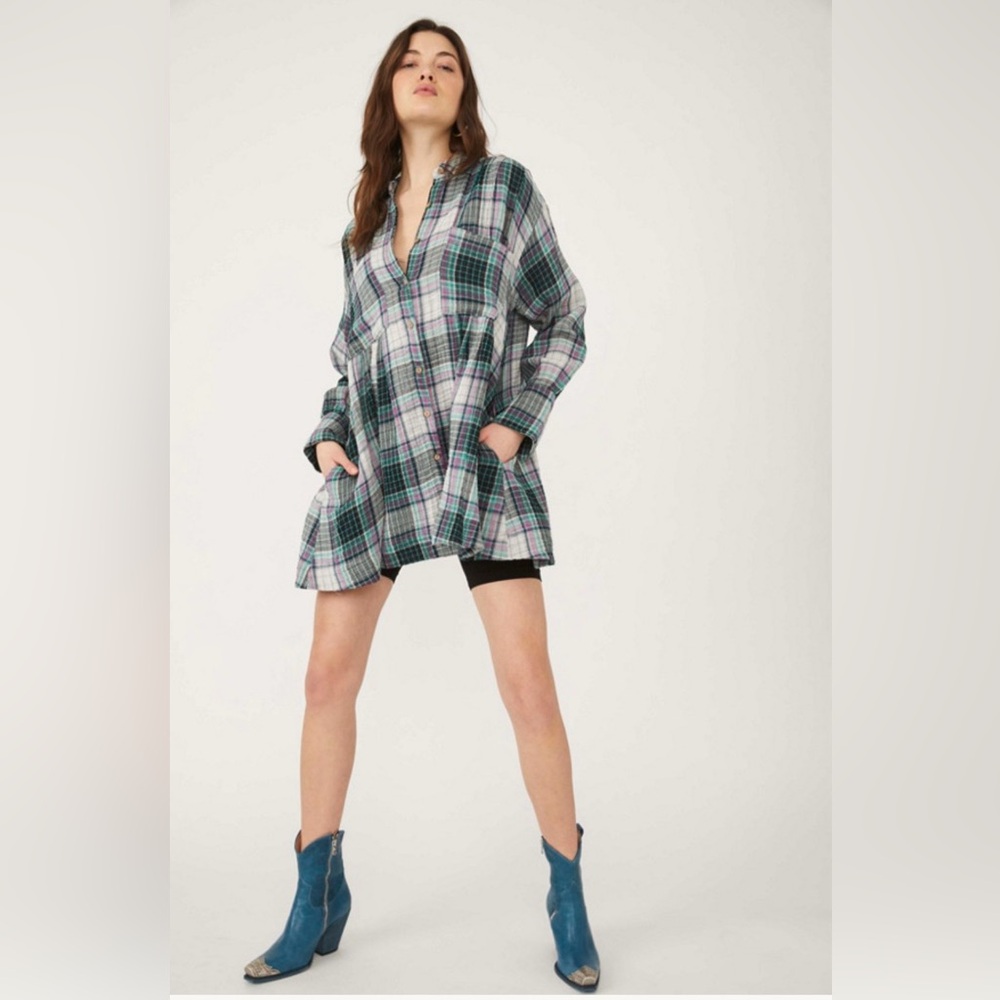Free People The Voyage Shirtdress in Green Multi Size Small